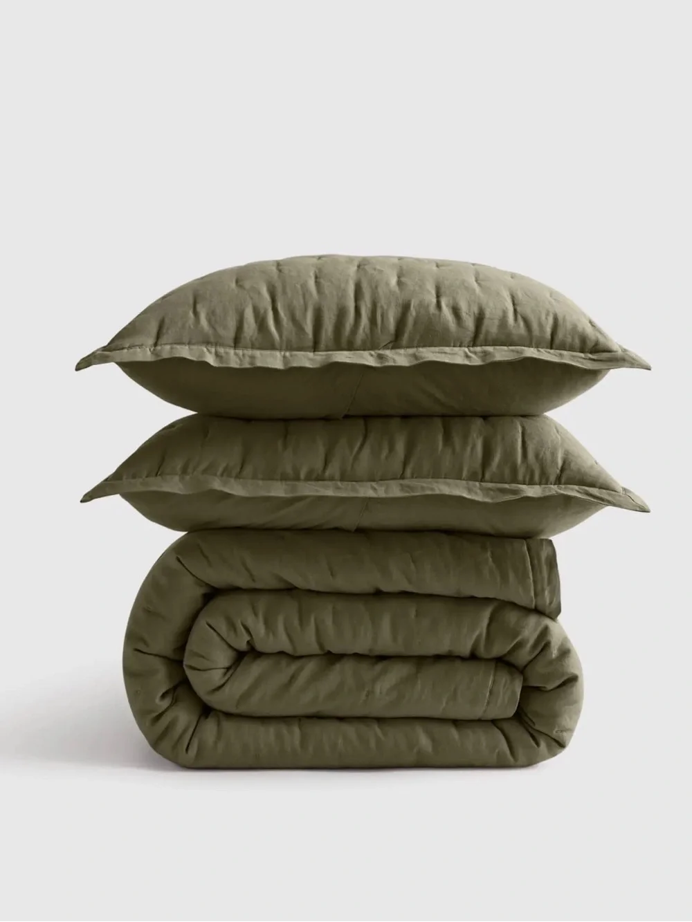 NWOT Quince Dusty Olive European Linen Dream Quilt and Shams Set Retail 234